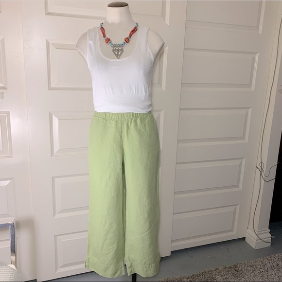 J Jill Light Green 100% linen Wide Crop Pants Side Pocket Size S petite - Picture 5 of 12